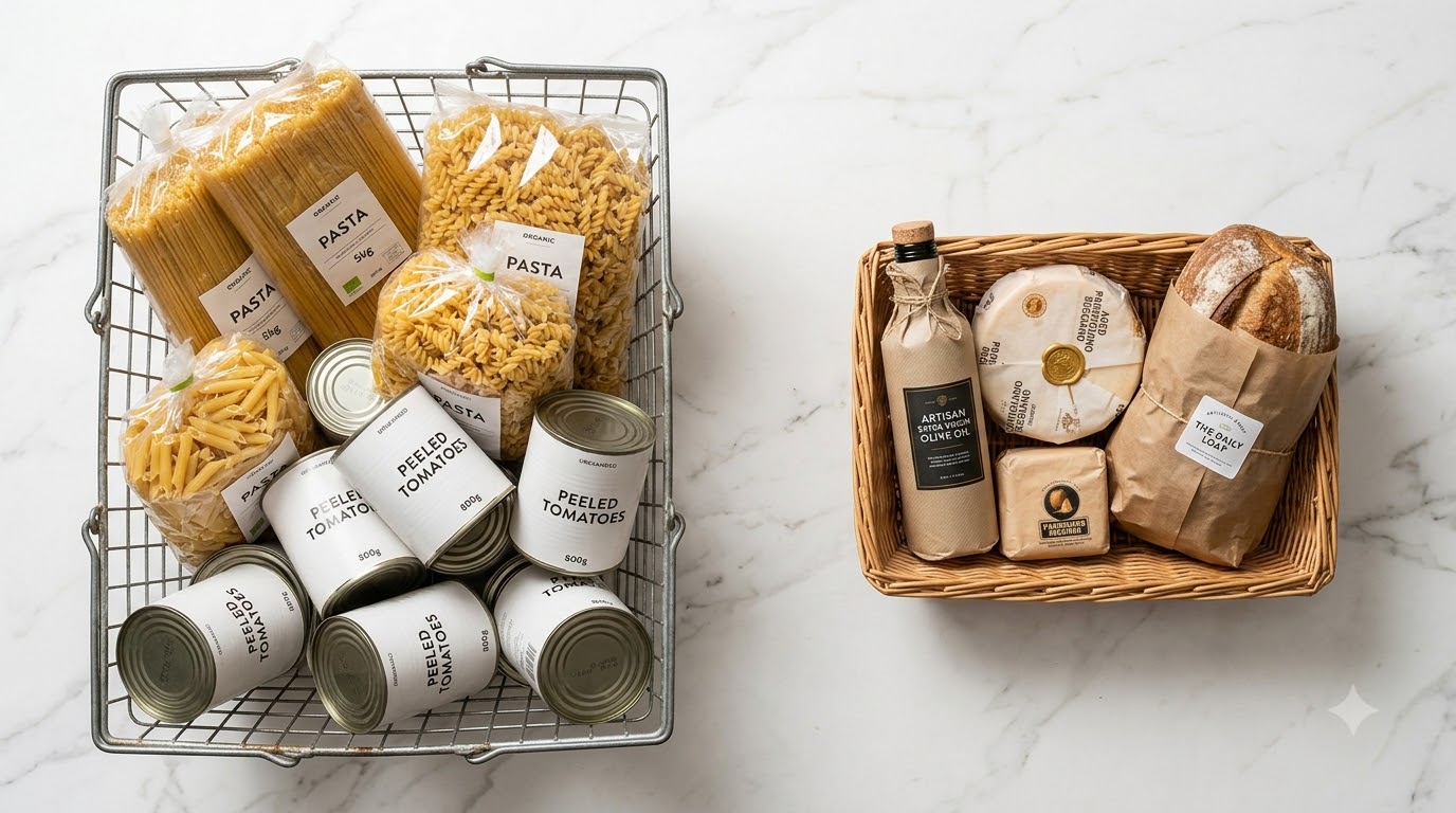 side by side comparison chart of Wholesale Italian Food vs Eataly online