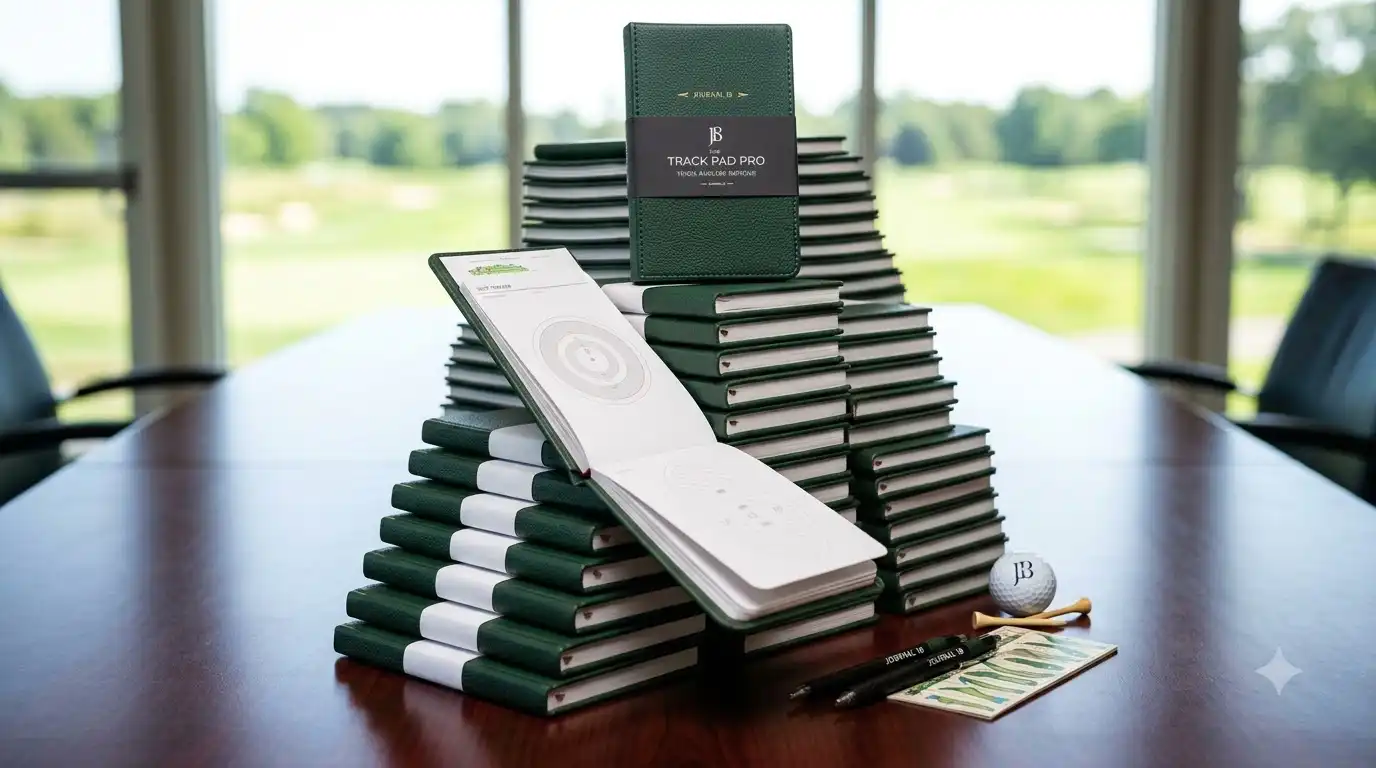 bulk golf journals for teams stacked in matching team colors