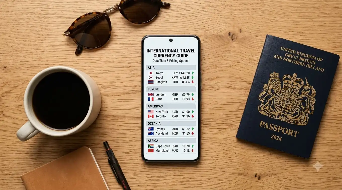 example Breeze eSIM pricing chart for popular travel destinations