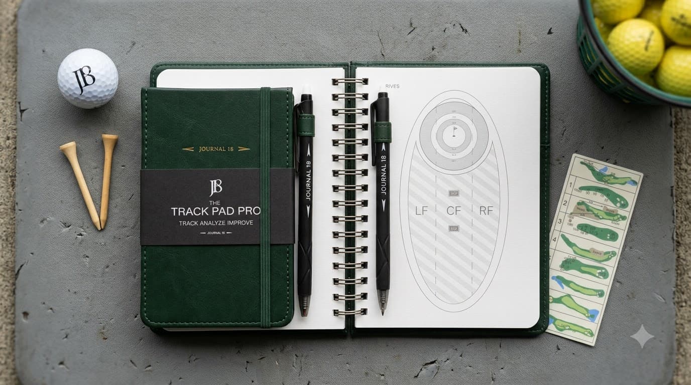 Close-up of Journal18's Journal 9 golf journal for junior golfers, open to an activity and progress-tracking pag