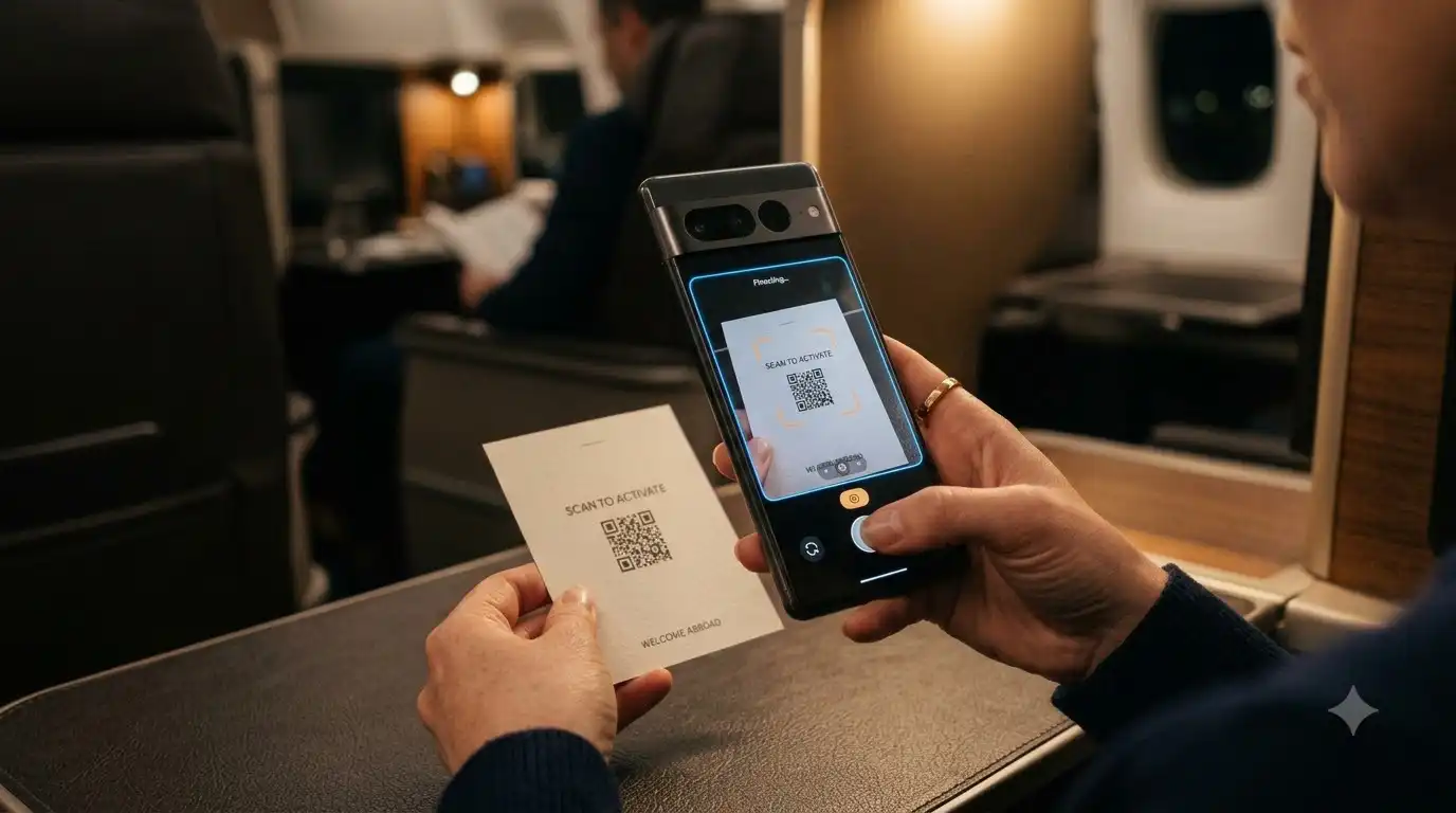 phone screen scanning a QR code to install an eSIM