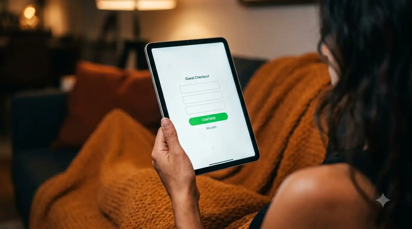 Checkout screen showing guest checkout option with no business account fields