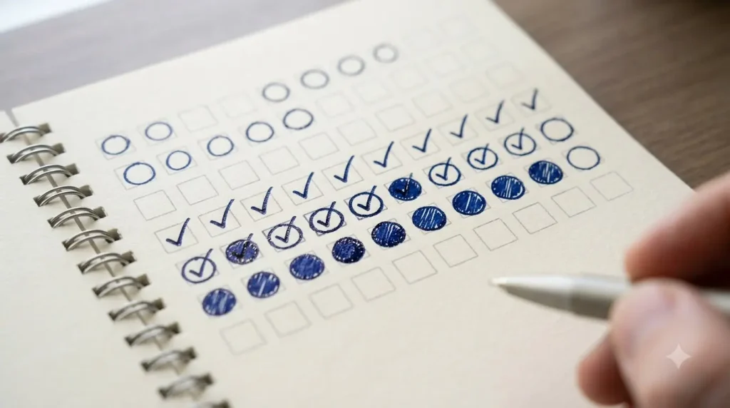 close-up of golf journal stat page logging fairways hit greens in regulation and putts