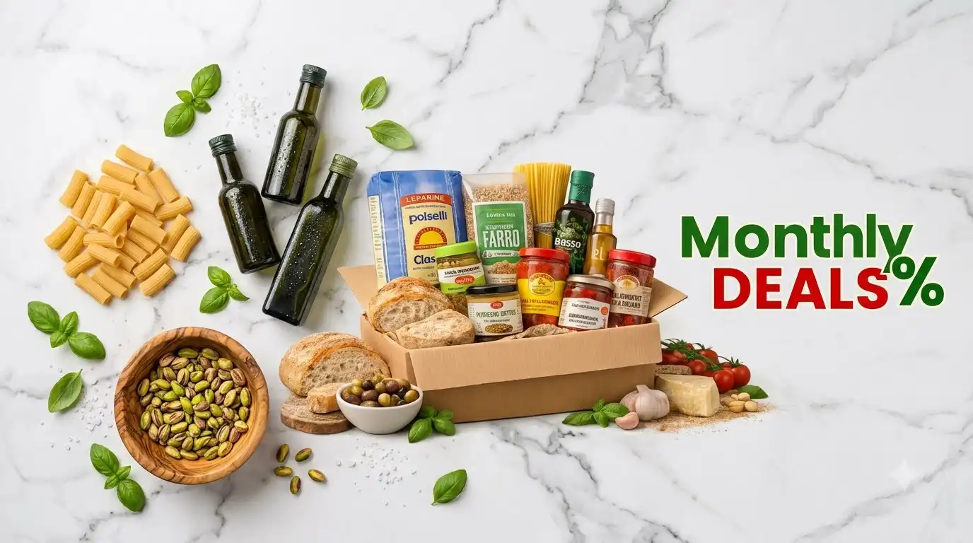 "Wholesale Italian Food online catalog page showing imported pasta, olive oil, and pistachio products organized by Italian brand.