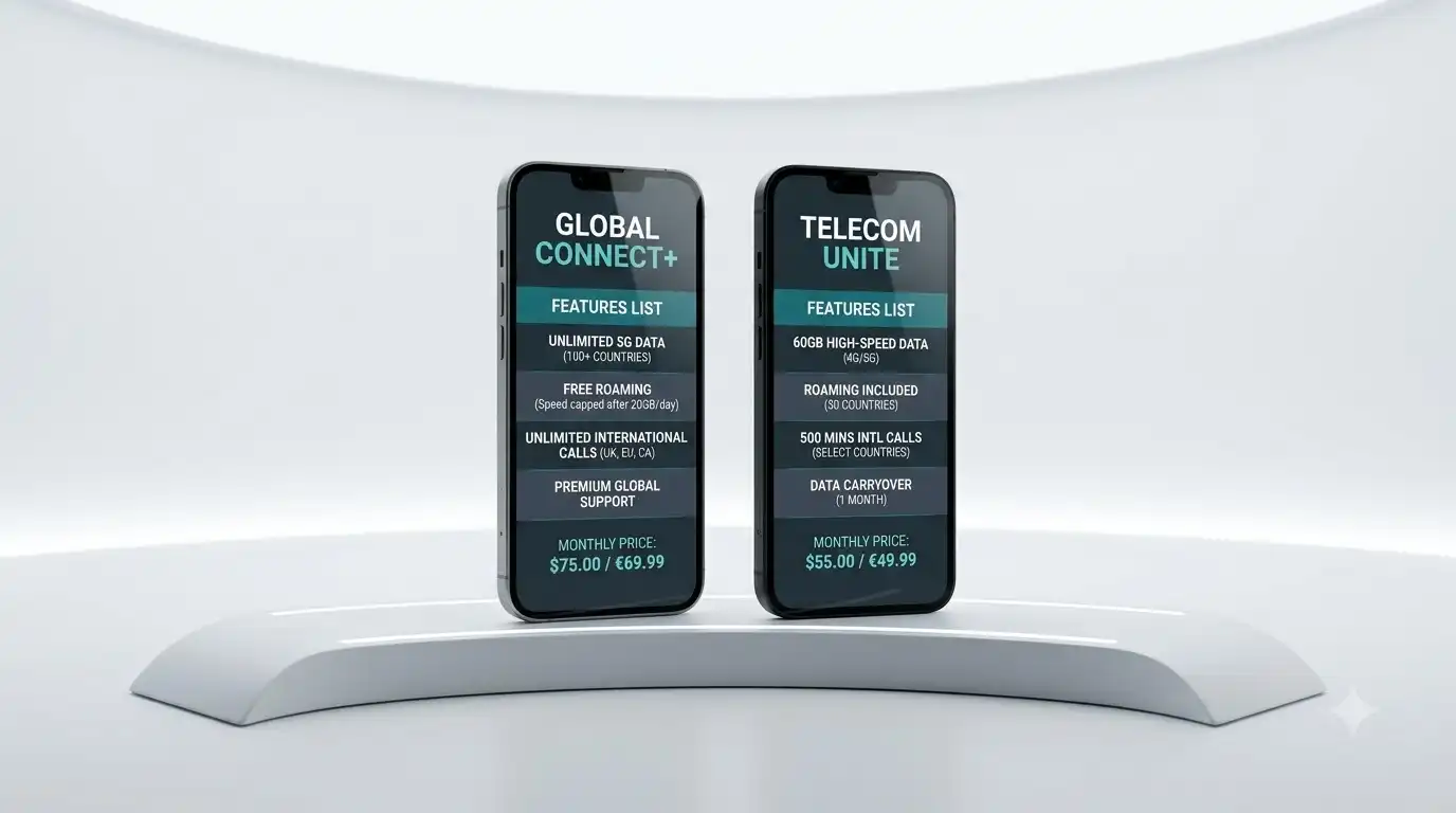 Breeze eSIM plan selection screen showing country and data options