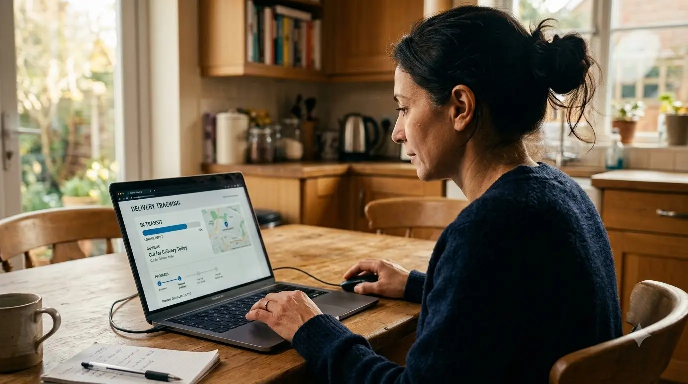 Customer checking a delivery tracking page on a laptop