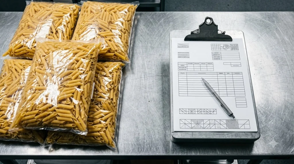 Volume pricing table for Marulo penne showing per-unit price tiers