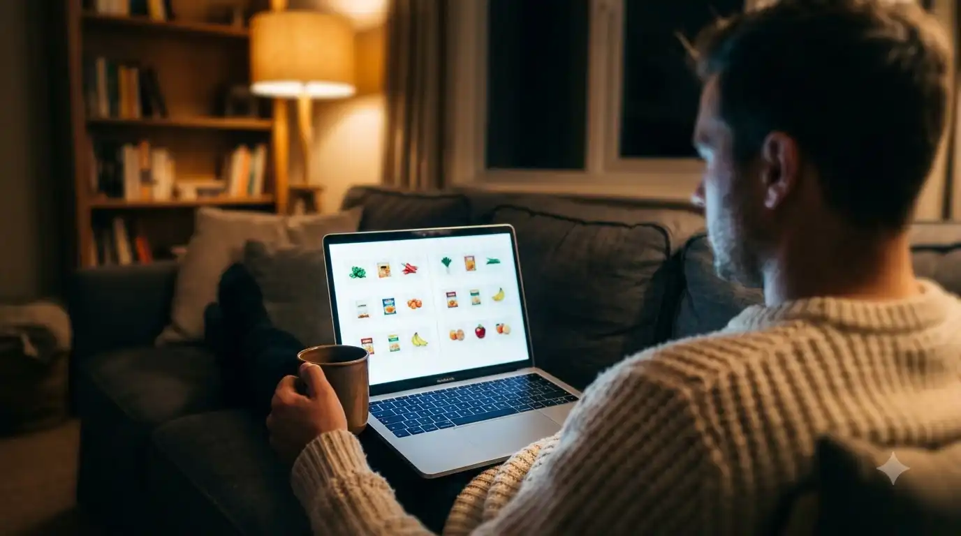 shopper comparing two Italian grocery carts on a laptop before checkout